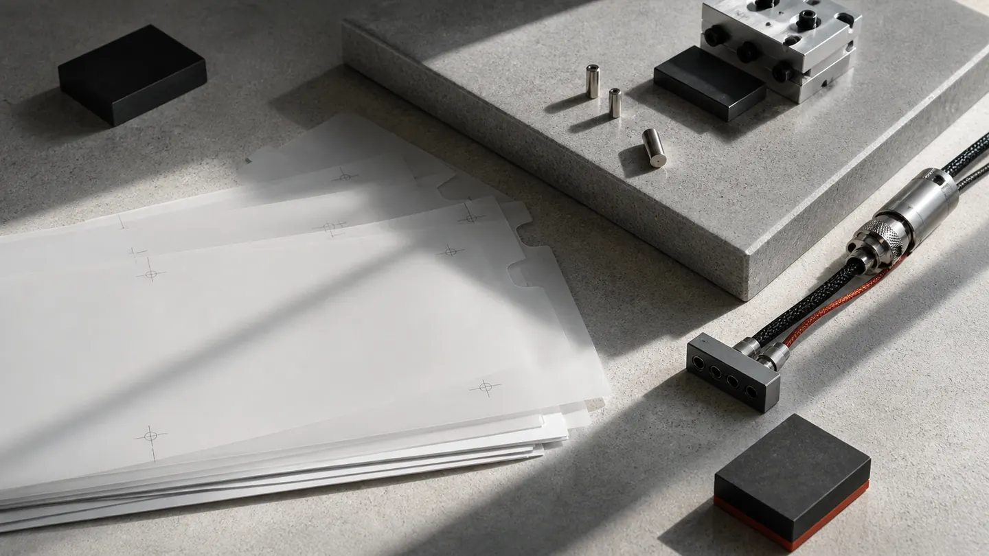 Unlabeled trace sheets, junctions, and control components arranged for verification.